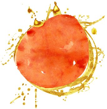 Orange and gold watercolor circle isolated on white background