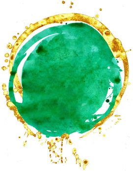 Green and gold watercolor circle isolated on white background