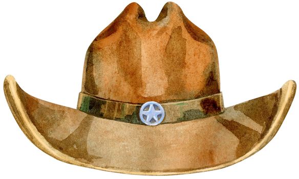 Watercolor cowboy hat with ribbon illustration. For clothing design