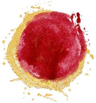 Red and gold watercolor circle isolated on white background