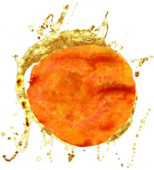 Orange and gold watercolor circle isolated on white background
