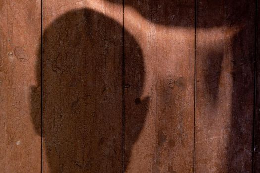 Silhouette of a man's head on an old wooden background.
