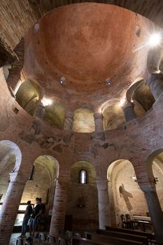 Mantua, Italy. July 13, 2021. Internal view of the ancient church called Rotonda di San Lorenzo in the city center