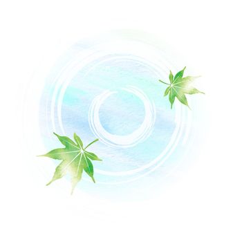 Summer motif watercolor painting illustration for summer greeting card etc. | Pond and maple leaves