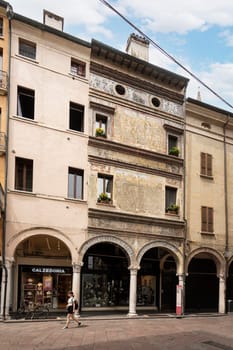 Mantua, Italy. July 13, 2021.  the medieval building Villani - Tallarico House in the city center