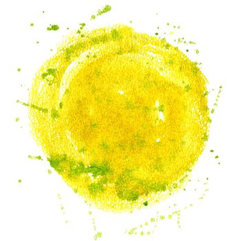 Yellow watercolor circle isolated on white background