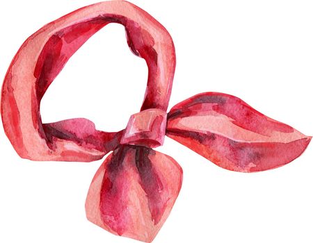 Watercolor illustration of knotted bright red solid neck scarf. One single object, front view. Hand painted watercolour graphic sketchy drawing, cutout clip art element for creative design decoration