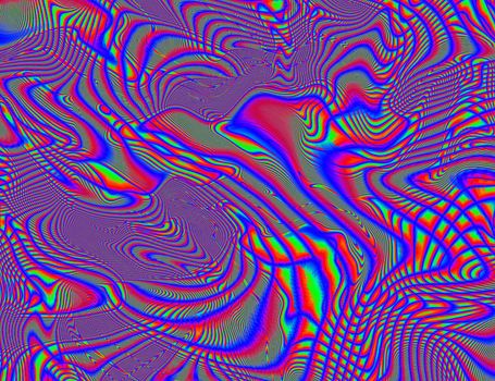 Hippie Trippy Psychedelic Rainbow Background LSD Colorful Wallpaper. Abstract Hypnotic Illusion. Hippie Retro Texture Glitch and Disco.