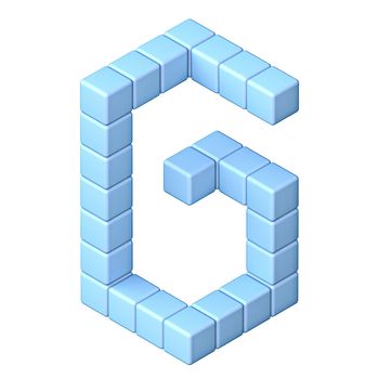 Blue cube orthographic font Letter G 3D render illustration isolated on white background