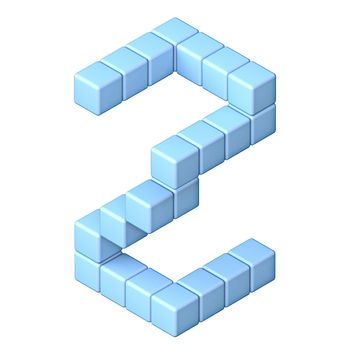 Blue cube orthographic font Letter Z 3D render illustration isolated on white background