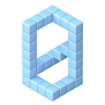 Blue cube orthographic font Number 0 ZERO 3D render illustration isolated on white background