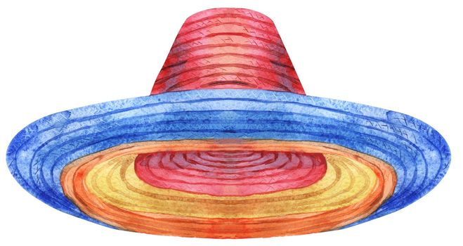 Sombrero. Cinco de Mayo hat. Hand drawn watercolor illustration, isolated on white background.