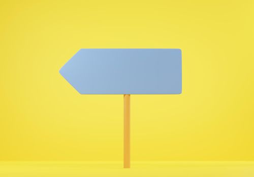 Sign directions blank road signs four arrows pointing different directions choice on yellow background, street and road signs traffic icon, 3D rendering illustration