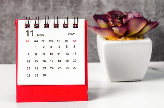 Mini Red November 2021 desk calendar.