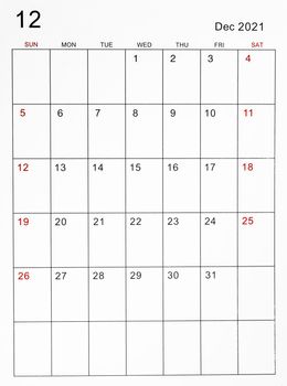 The December 2021 calendar template.