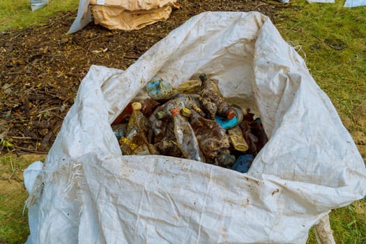 Dirty plastic bottles and bags garbage in recycle