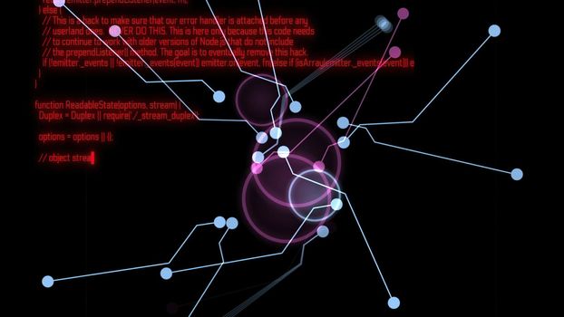 3d illustration - futuristic HUD interface and Hacker code on a computer screen terminal