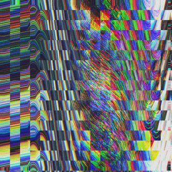 Glitch psychedelic background. Old TV screen error. Digital pixel noise abstract design. Broken pixels glitch. Television signal fail. Technical problem grunge wallpaper. Colorful noise rerto