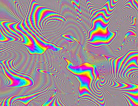 Hippie Trippy Psychedelic Rainbow Background LSD Colorful Wallpaper. Abstract Hypnotic Illusion. Hippie Retro Texture Glitch and Disco.