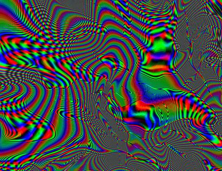 Hippie Trippy Psychedelic Rainbow Background LSD Colorful Wallpaper. Abstract Hypnotic Illusion. Hippie Retro Texture Glitch and Disco.