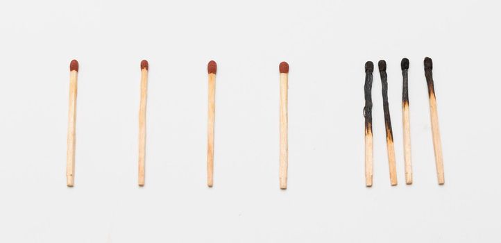 matches with burned matches. High resolution photo