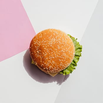 flat lay burger simple background. High resolution photo