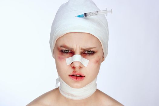 portrait of a woman facial injury health problems bruises pain close-up. High quality photo