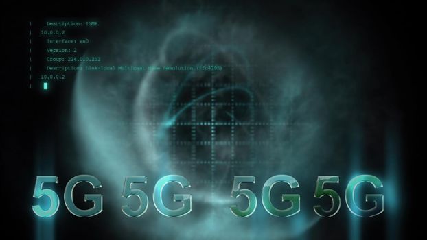 3d illustration - 5G technology  with futuristic HUD interface