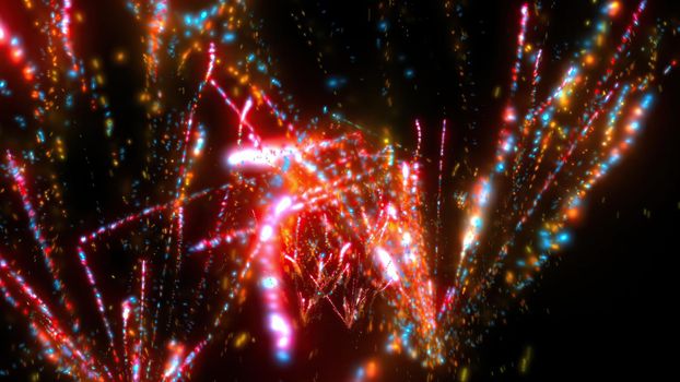 3d illustration - Magic Fireworks with particles and sparks on black background 