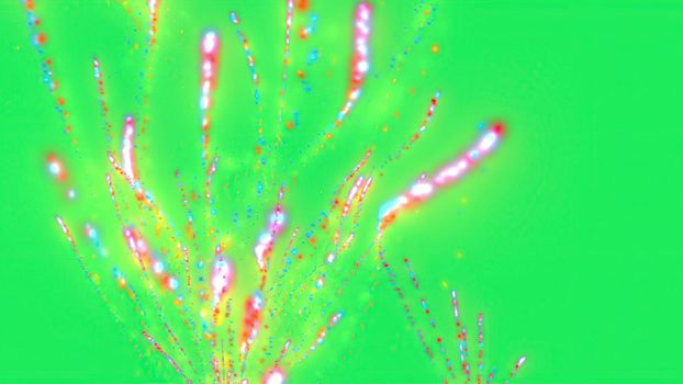 3d illustration - Magic Fireworks with particles and sparks on green screen 
