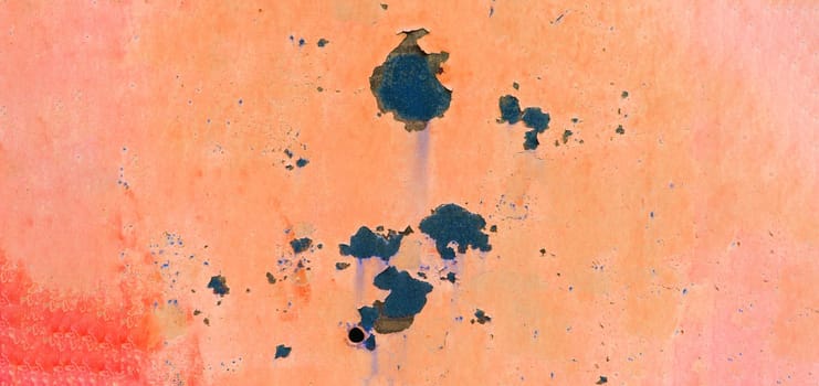 Color background: rusty metal surface with orange paint, peeling texture. banner
