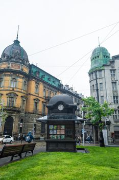 The architecture of the old city of Lviv. Old Europe. Vintage buildings. Lviv, Ukraine - 05.15.2019
