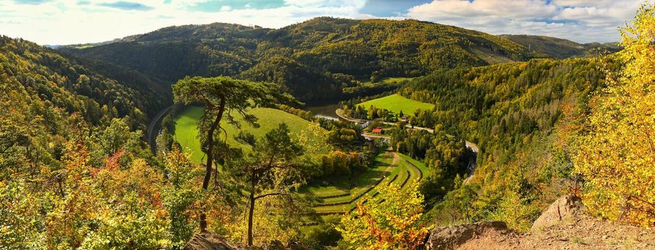 Beautiful autumn landscape. Natural colorful background. Colorful autumn atmosphere in nature Czech Republic - Europe.