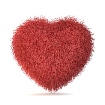 Red fur heart 3D rendering illustration isolated on white background