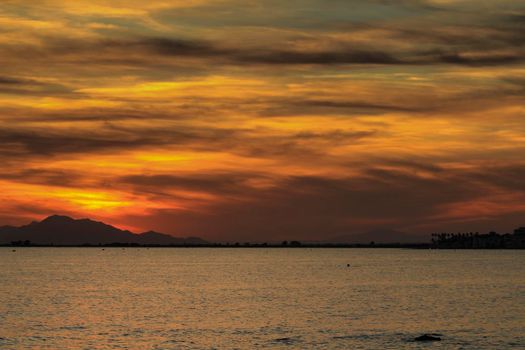 Colorful and Beautiful sky and sea at Sunset in Santa Pola, a small fishing village in southern Spain