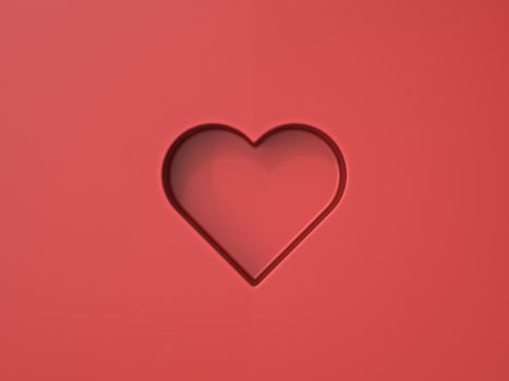 Abstract minimal red heart 3D rendering illustration isolated on red background
