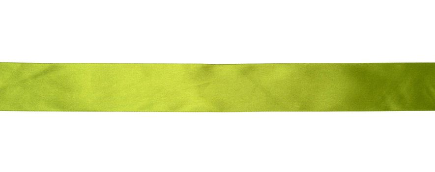 green silk ribbon on white background, gift wrapping decor