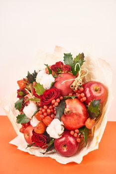 fruit vitamins decoration romance gift food pink background. High quality photo