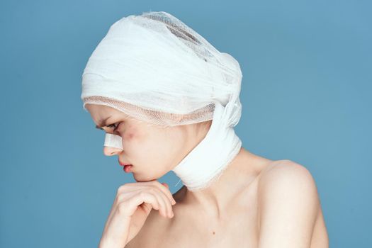 female patient plastic surgery operation bare shoulders studio lifestyle. High quality photo