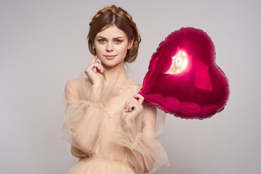 beautiful woman balloon heart gift fashion holiday. High quality photo