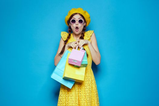 cheerful woman shopping entertainment lifestyle isolated background. High quality photo