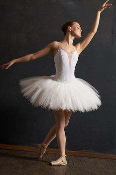 woman ballerina in white tutu performance grace dance. High quality photo