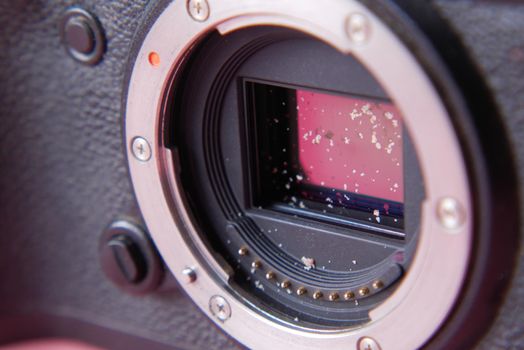 dust in a camera sensor close up