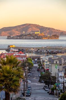 San Francisco, skyline with Alcatraz Island in USA