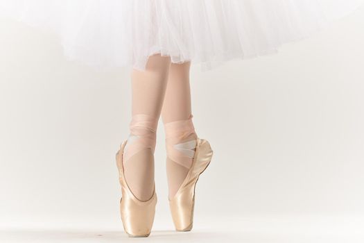 ballet shoes dance performed classical style light background. High quality photo