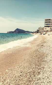 Cap Negret beach and Civil War bunker on a sunny day of Spring in Altea, Alicante, Spain.