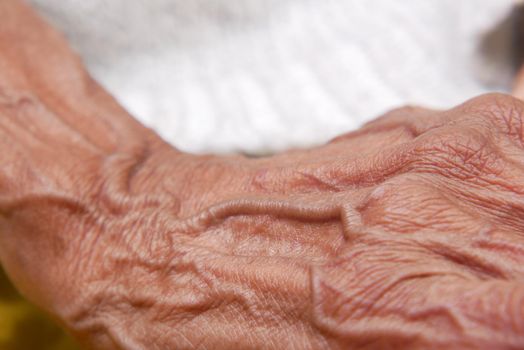 close up of hand of a elderly person .