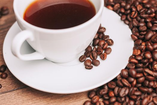 a cup of coffee breakfast fresh scent view from above. High quality photo