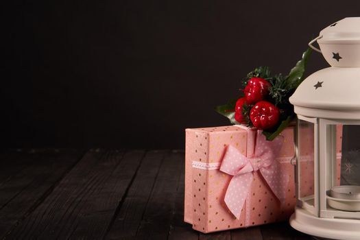 pink gift box christmas holiday decoration garland. High quality photo