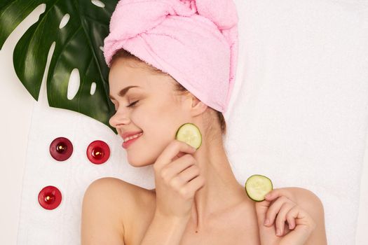 woman with bare shoulders beauty salon skin care relax. High quality photo